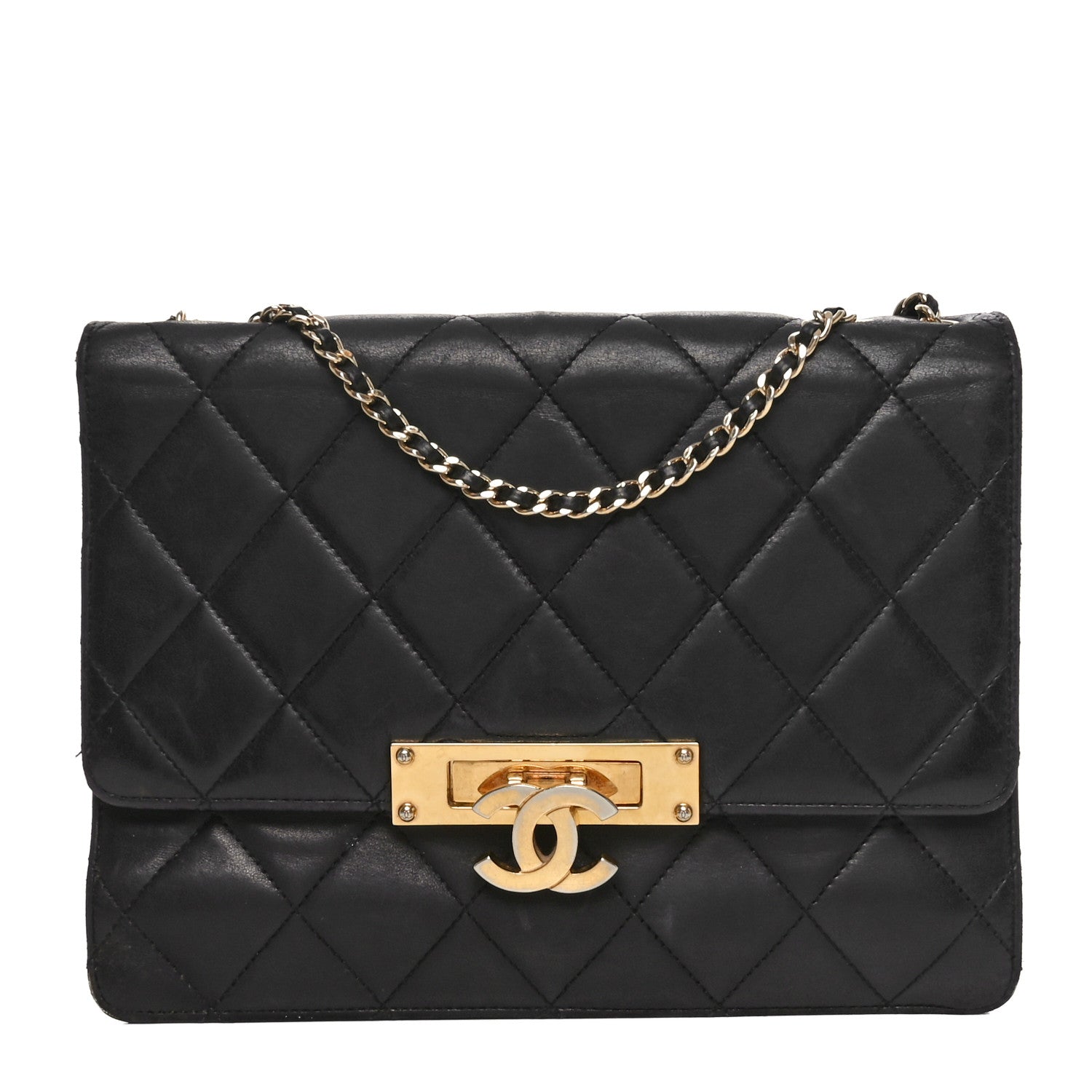 Lambskin Quilted Medium Golden Class Flap Black