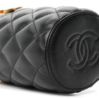Lambskin Quilted Mini Crown Box Bag Black