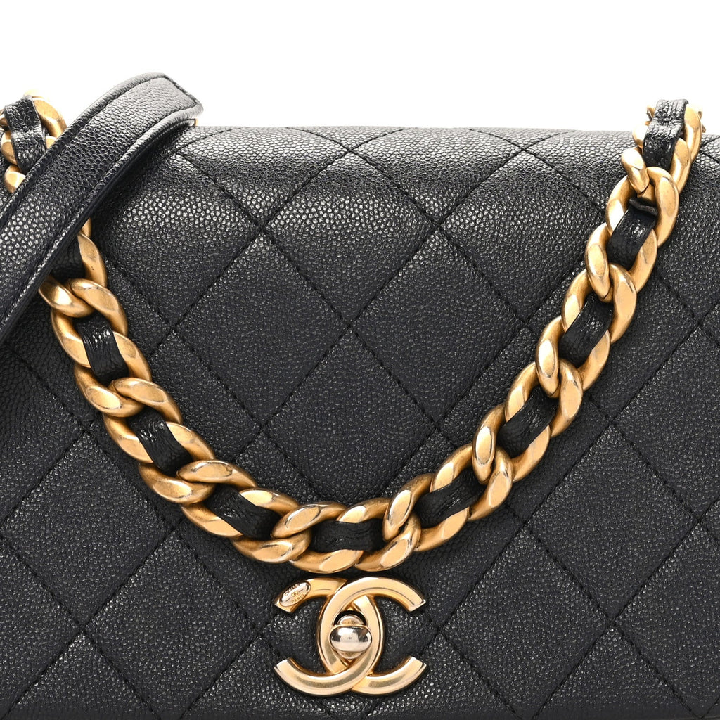 Caviar Quilted Small Fashion Therapy Flap Bag Navy Blue