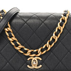Caviar Quilted Small Fashion Therapy Flap Bag Navy Blue