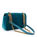 Velvet Matelasse Small GG Marmont Shoulder Bag Pavone Cyan