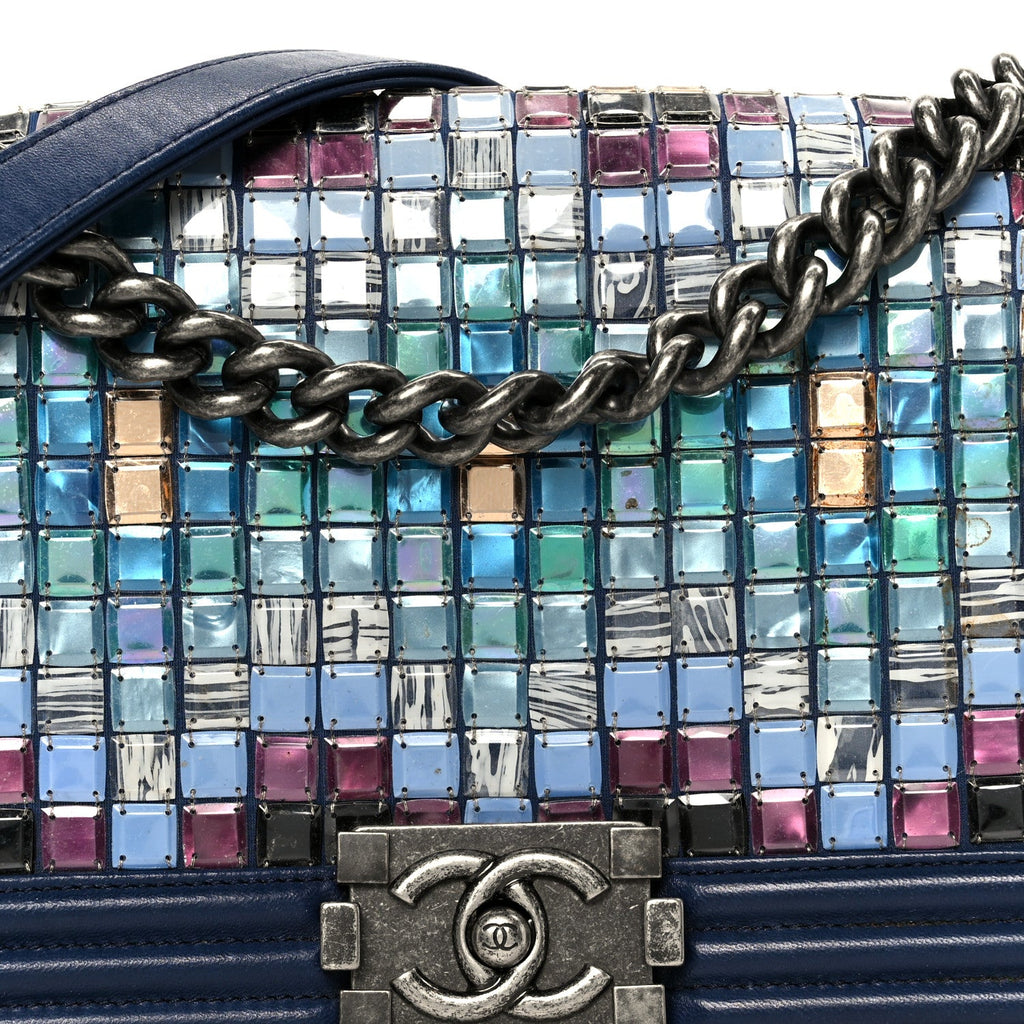 Lambskin Tile Medium Mosaic Boy Flap Navy Multicolor