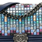 Lambskin Tile Medium Mosaic Boy Flap Navy Multicolor