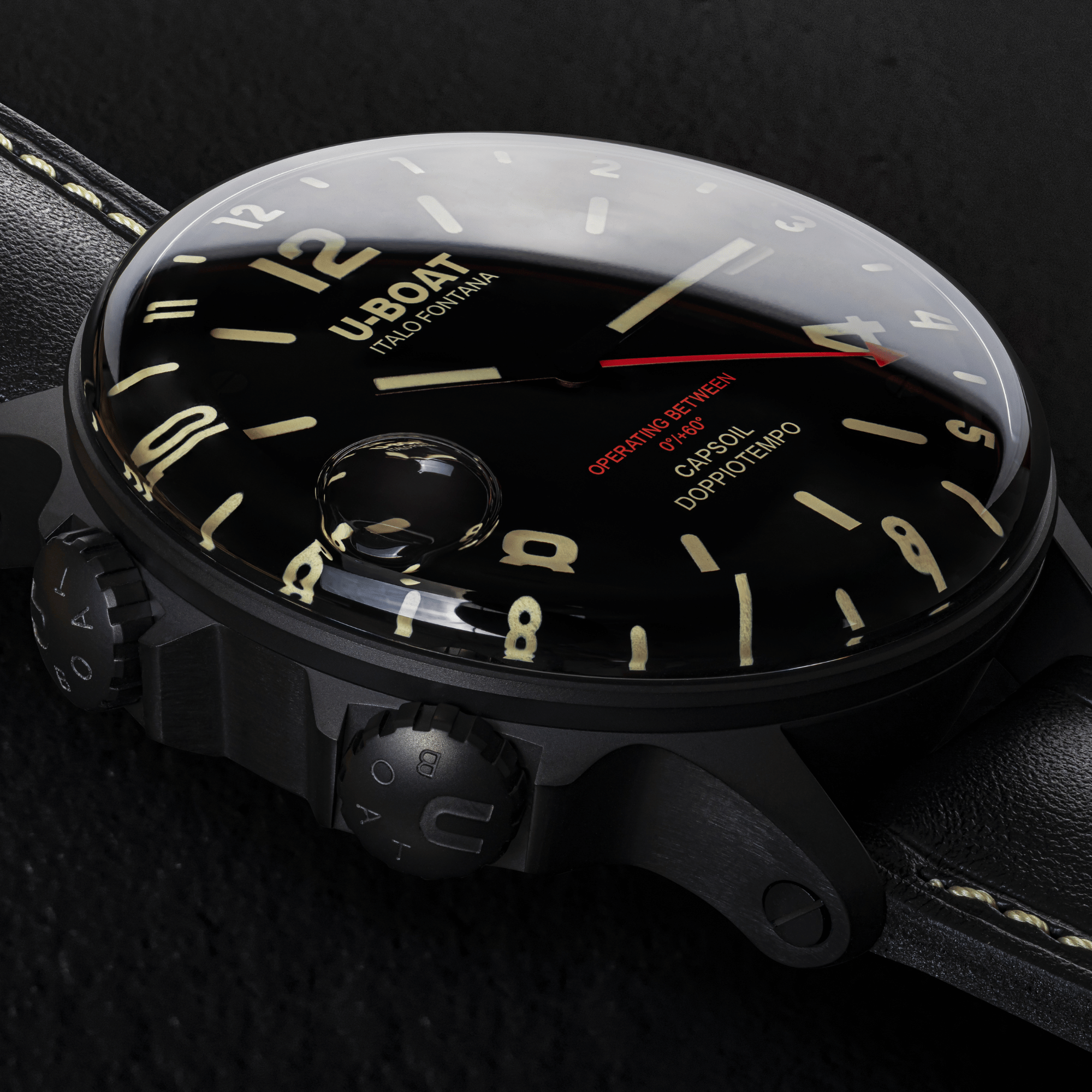 U-Boat Men's Watch Capsoil Doppiotempo 55mm DLC Black Rehaut