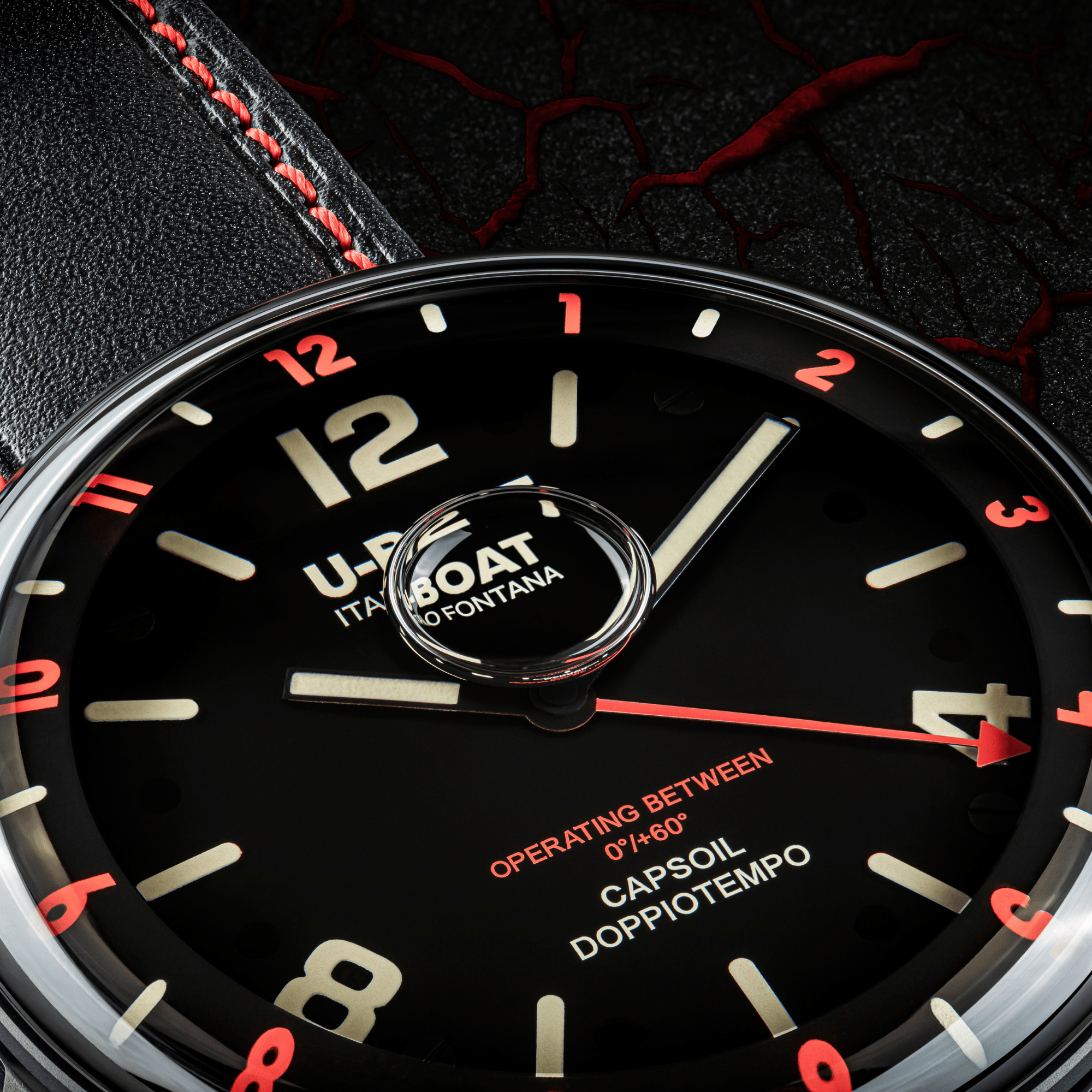 U-Boat Men's Watch Capsoil Doppiotempo 55mm Black Red Rehaut