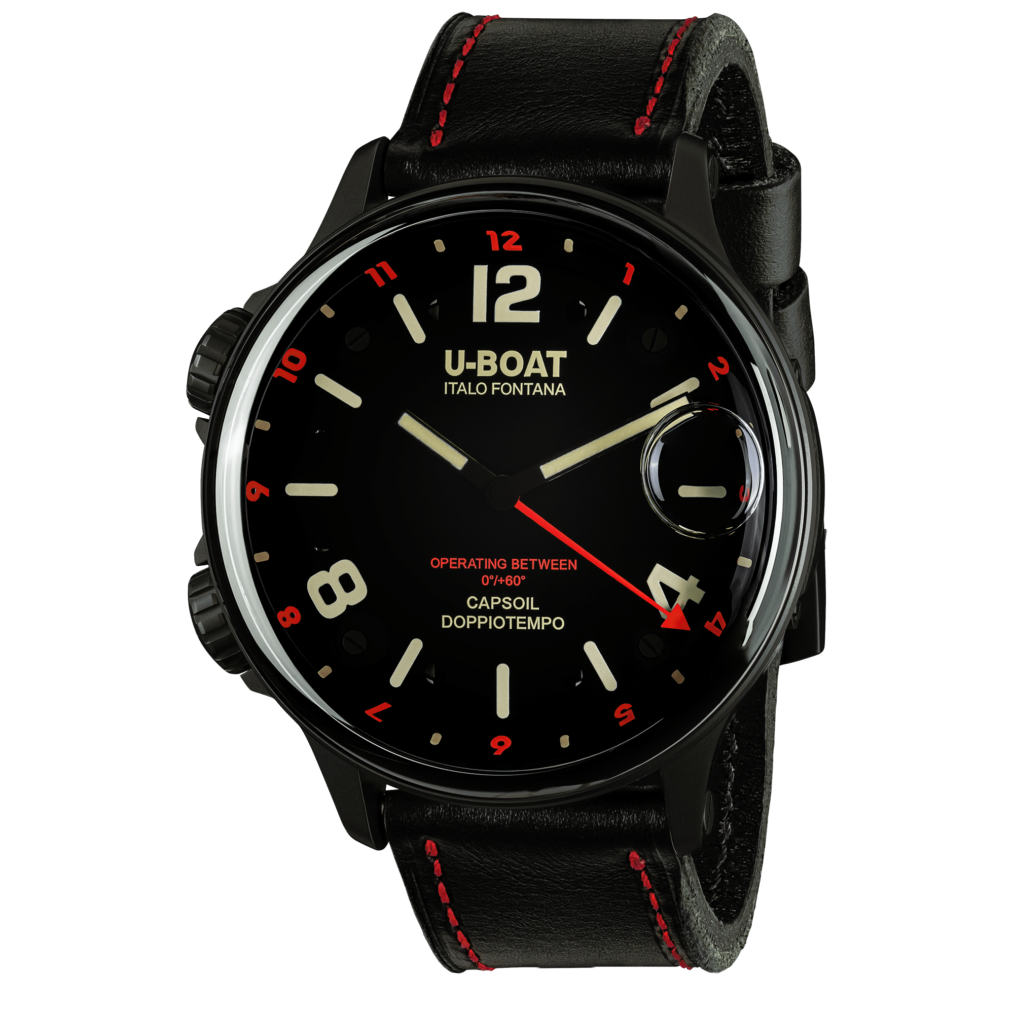 U-Boat Men's Watch Capsoil Doppiotempo 55mm Black Red Rehaut