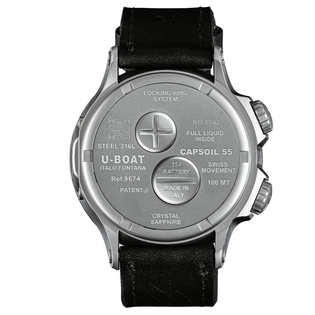 U-Boat Men's Watch Capsoil Doppiotempo 55mm Silver Red Rehaut