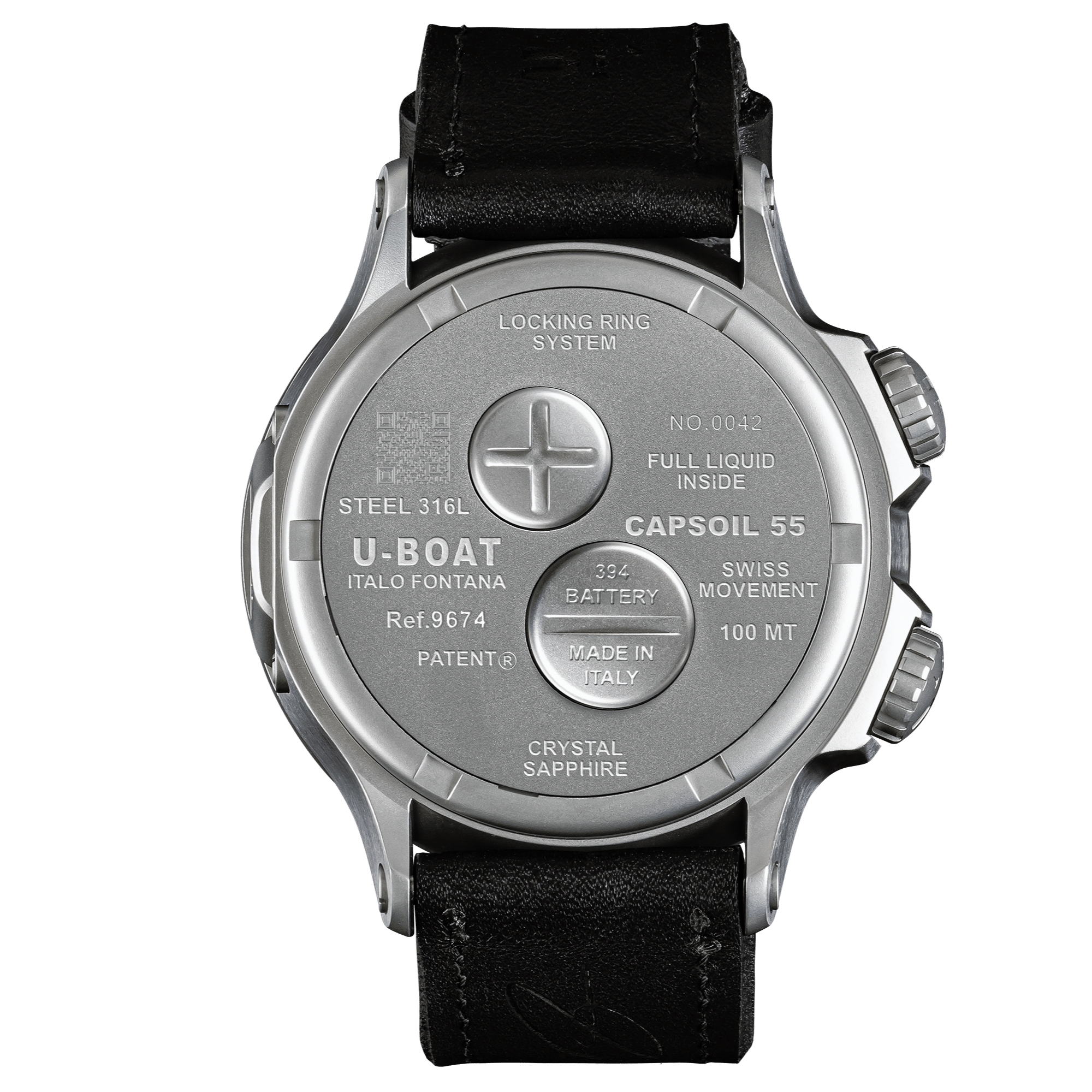 U-Boat Men's Watch Capsoil Doppiotempo 55mm Silver Red Rehaut