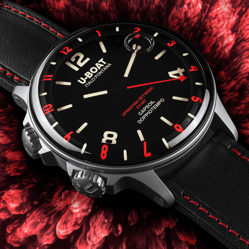 U-Boat Men's Watch Capsoil Doppiotempo 55mm Silver Red Rehaut