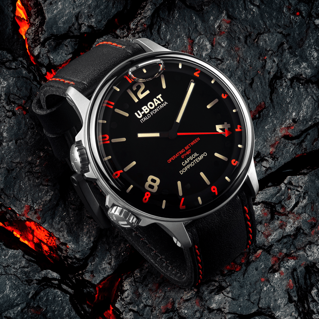 U-Boat Men's Watch Capsoil Doppiotempo 55mm Silver Red Rehaut