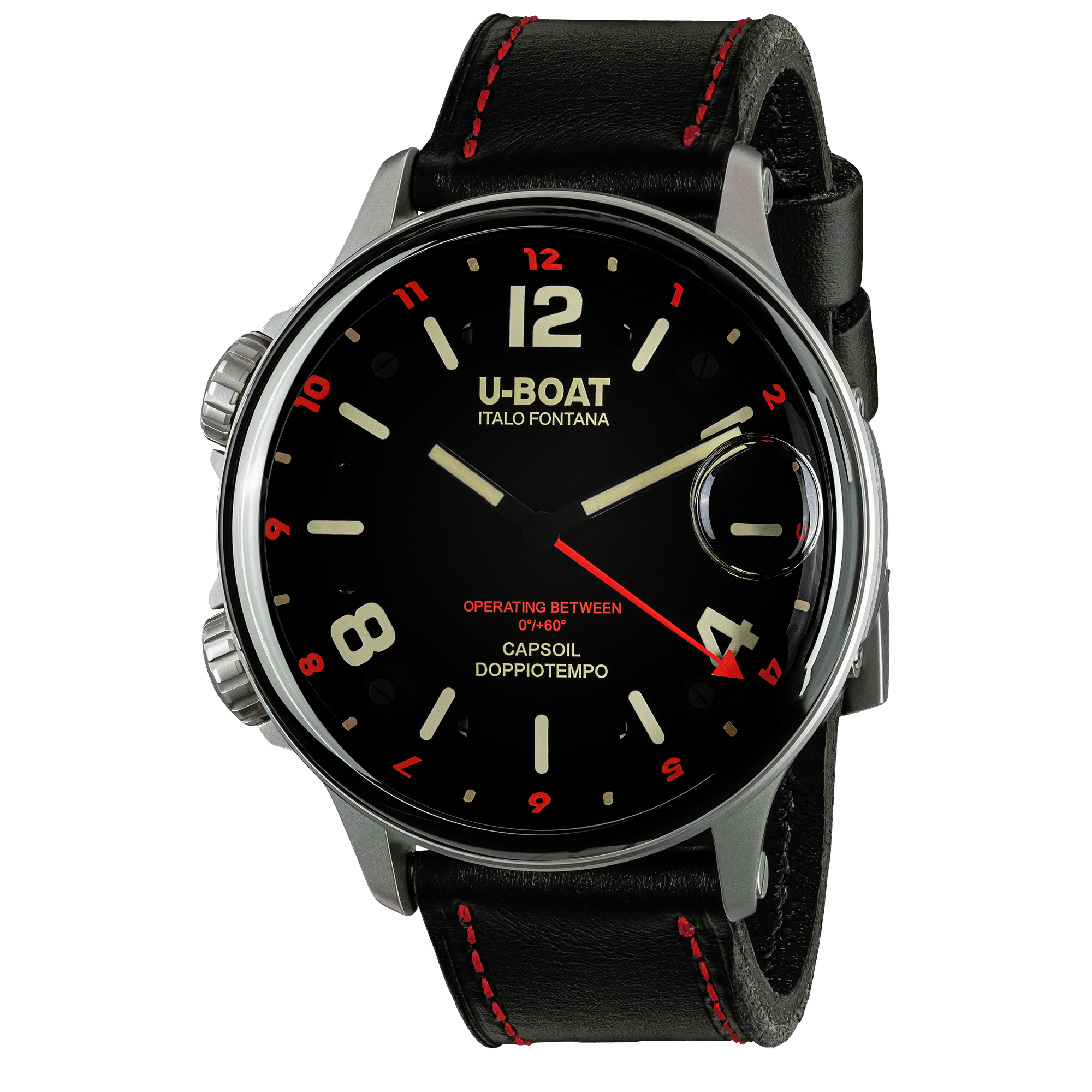 U-Boat Men's Watch Capsoil Doppiotempo 55mm Silver Red Rehaut