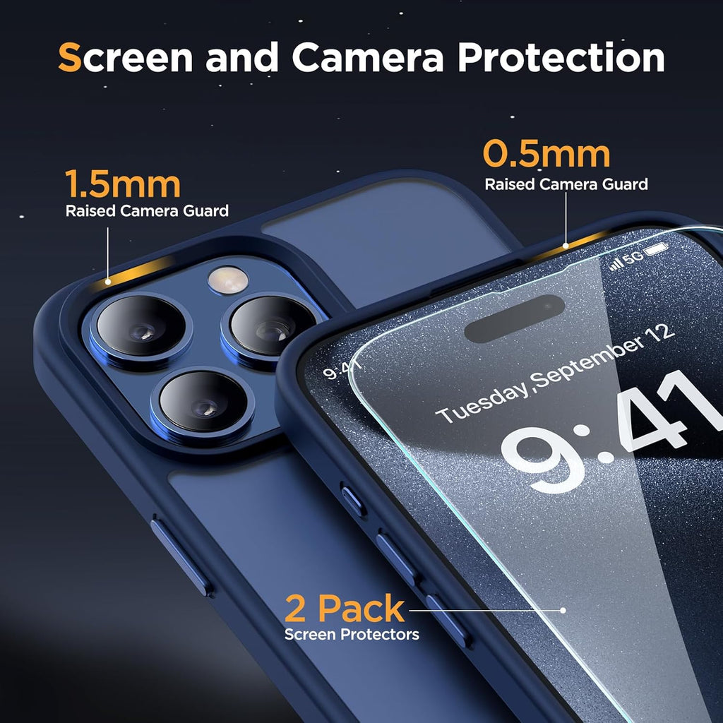 Entronix Bundle Compatible with iPhone 14 Pro - [Magnetic] Translucent Matte Case & 2 Clear Screen Protectors