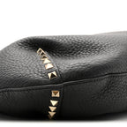 Grained Calfskin Large Rockstud Hobo Black