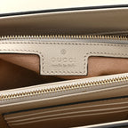 GG Supreme Monogram Calfskin Medium Horsebit 1955 Top Handle Bag Beige Ebony Mystic White
