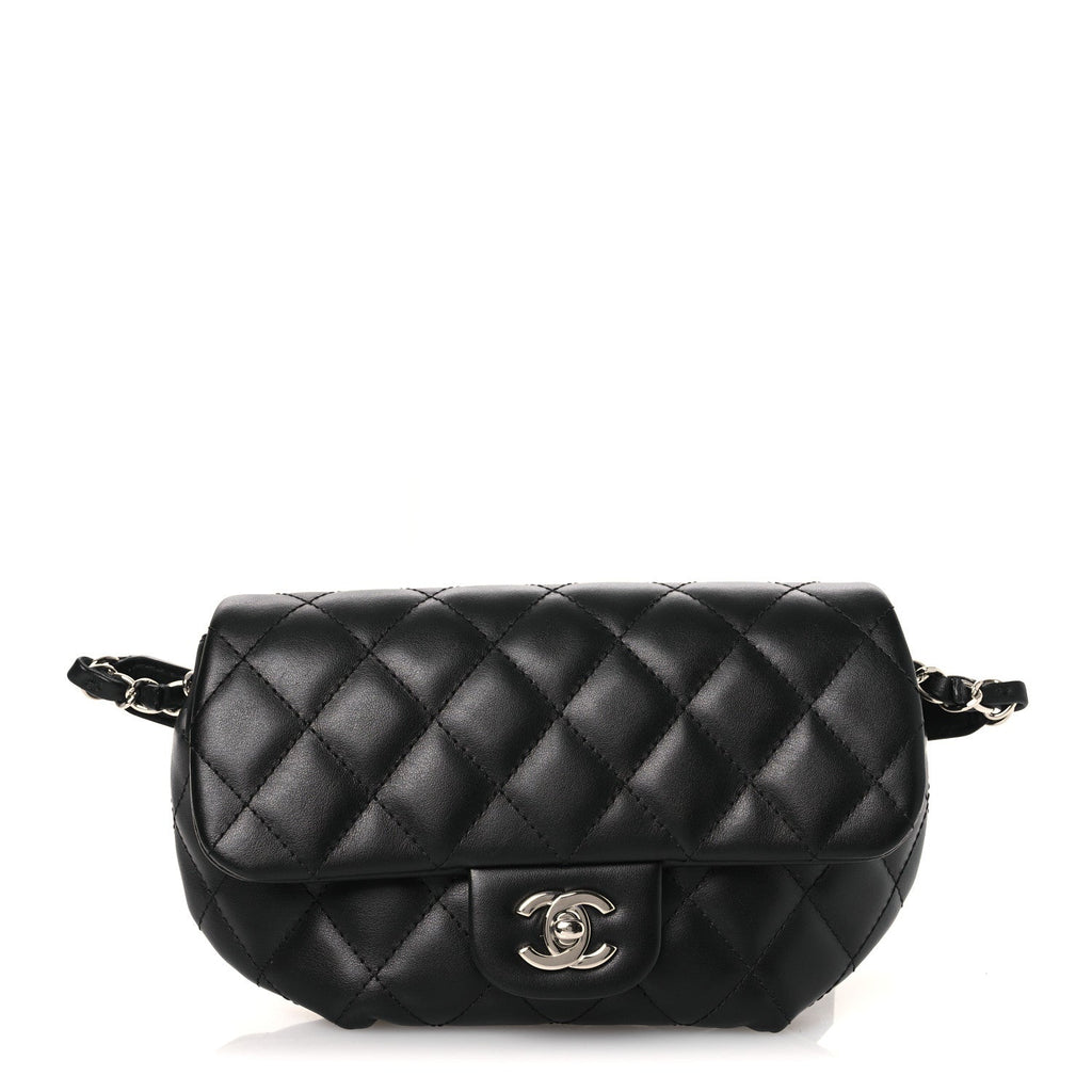 Calfskin Quilted CC Uniform Flap Belt Bag Black