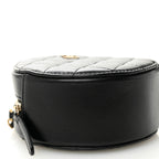 Lambskin Quilted Round Clutch With Chain Black