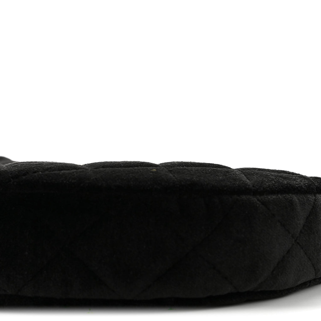Velvet Crystal Quilted Chain Hobo Black