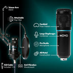 Movo PodPak Podcast Equipment Bundle with Microphone, Boom Arm, and Pop Filter
