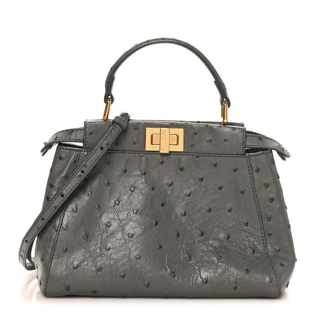Ostrich Shiny Nappa Mini Peekaboo Iconic Satchel Grey