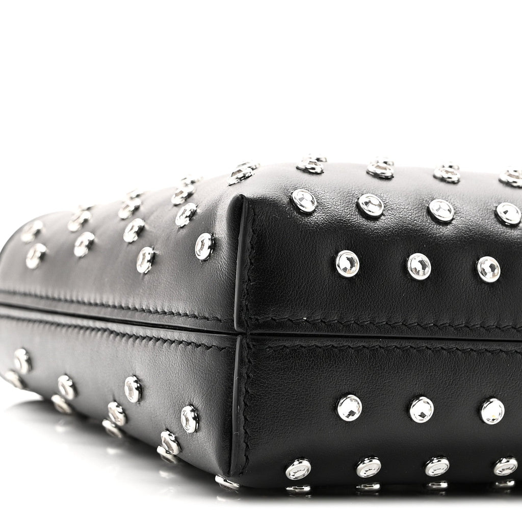 Calfskin Studded Trifolio Shoulder Bag Black