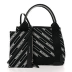 Cotton Canvas Calfskin Logo Print Navy Cabas XS Black White