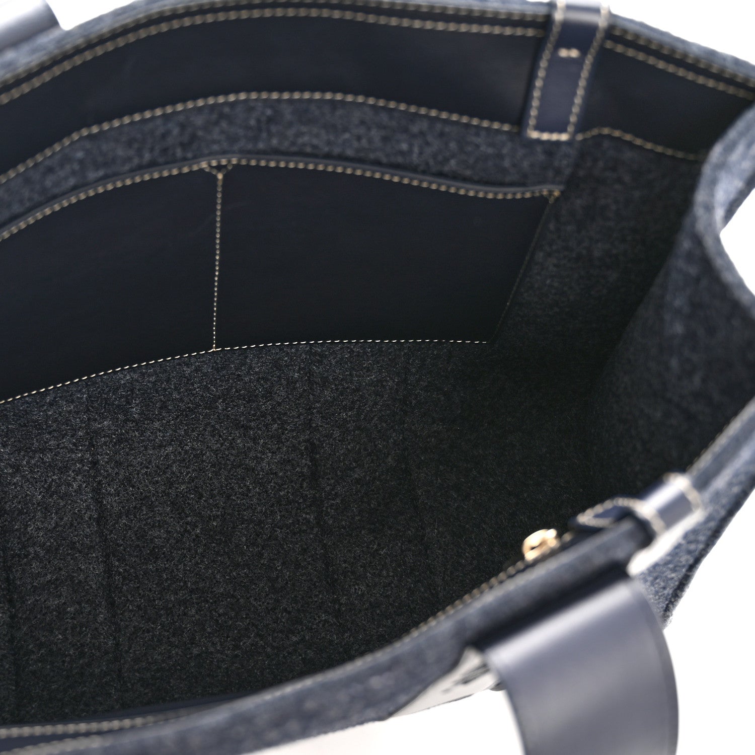 Felt Shiny Calfskin Medium Woody Ribbon Tote Obscure Navy