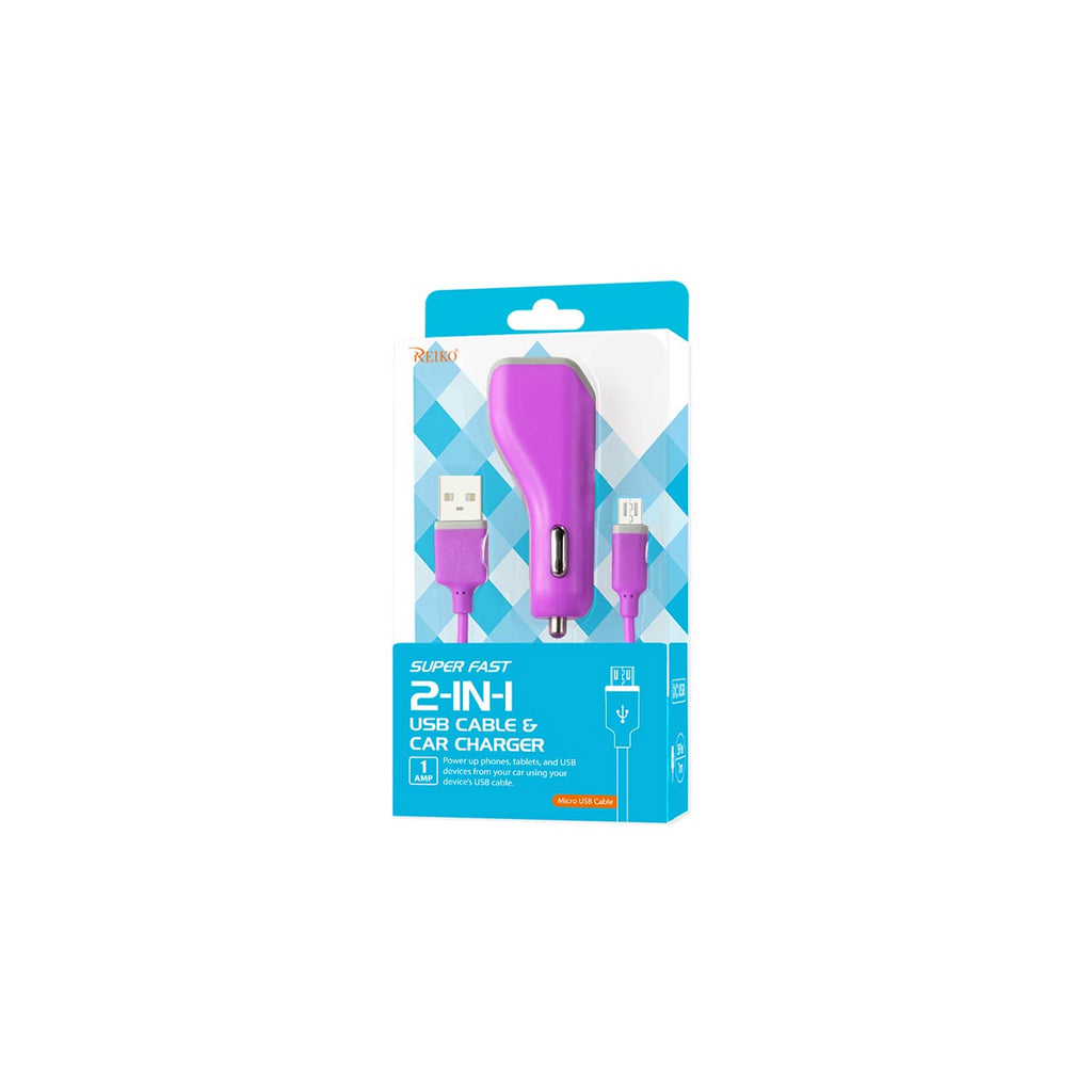 Reiko Micro Usb Car Charger With Data Usb Cable In Purple