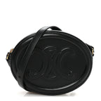 Smooth Calfskin Cuir Small Triomphe Oval Crossbody Purse Black