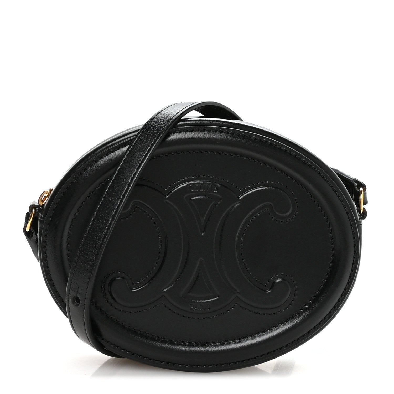 Smooth Calfskin Cuir Small Triomphe Oval Crossbody Purse Black