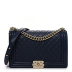 Lambskin Quilted New Medium Boy Flap Dark Navy Blue
