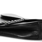 Shiny Crinkled Calfskin Studded Saddle Bag Black