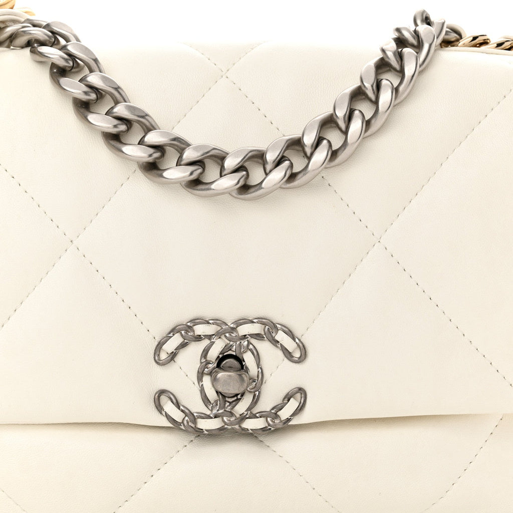 Lambskin Quilted Medium Chanel 19 Flap White