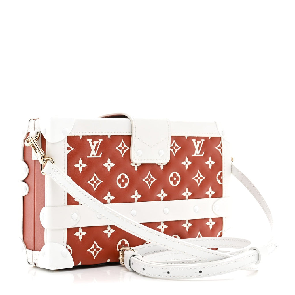 Lambskin Embossed Monogram Petite Malle Brown White