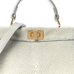 Stingray Shiny Nappa Petite Peekaboo I SEE U Satchel Pearl Grey