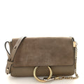 Suede Calfskin Small Faye Shoulder Bag Motty Grey