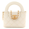 Shiny Aged Calfskin Quilted Mini Nano Kelly Shopper White