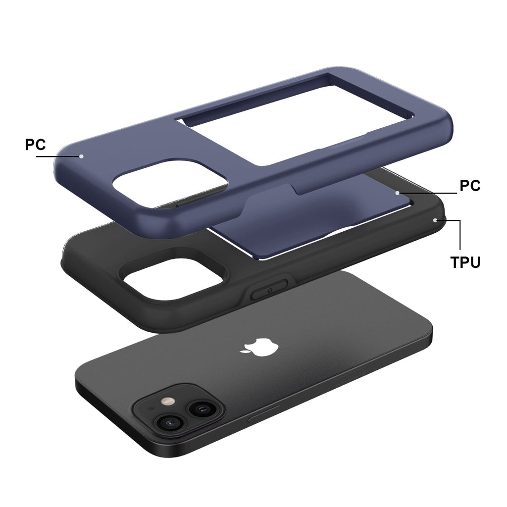 Tpu Pc Hybrid 2-In-1 Flip Card Holder Phone Case For Apple Iphone 12 Mini In Navy