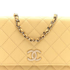 Caviar Quilted Studded CC Wallet on Chain WOC Yellow