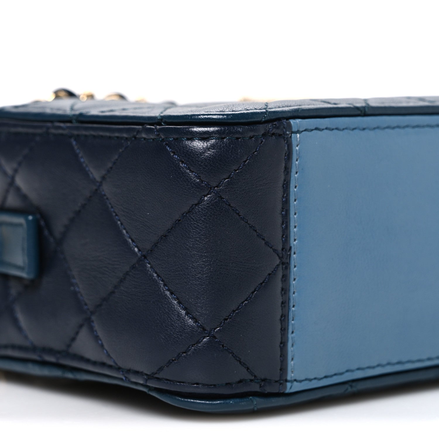 Lambskin Quilted Small In & Out Camera Case Navy Light Blue