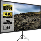 Tripod Projector Screen with Stand 90 inch 16:9 4K HD Projection Screen Stand Wrinkle-Free Height Adjustable Portable Screen for Projector Indoor & Outdoor for Movie, Home Cinema, Gaming, Office