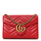 Calfskin Matelasse GG Marmont Chain Wallet Hibiscus Red