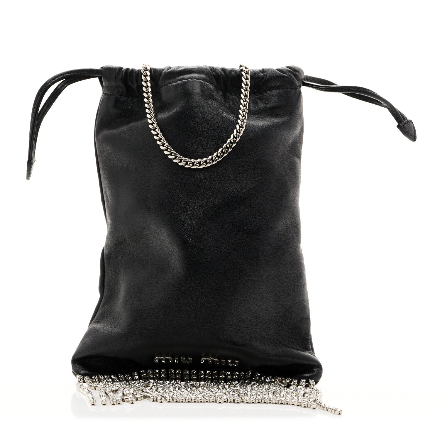 Nappa Starlight Crystal Fringe Trick Pouch On Strap Black