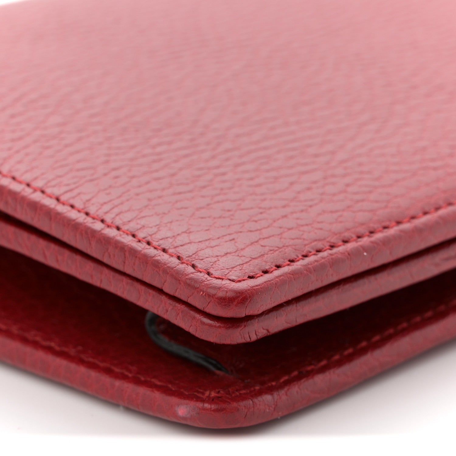 Dollar Calfskin Mini GG Marmont Chain Wallet Hibiscus Red