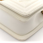 Lizard Chevron Small Boy Flap White Gold