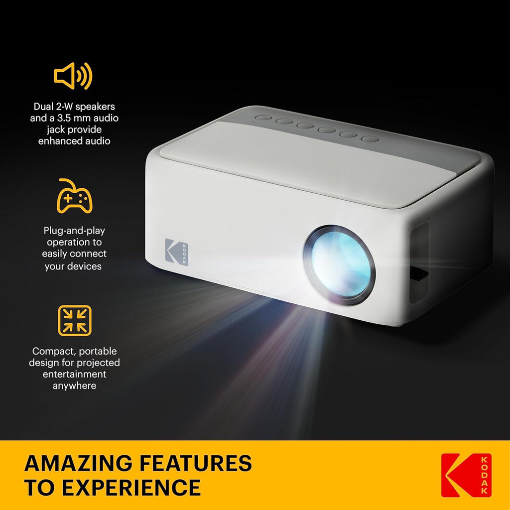 KODAK FLIK X1 100” Mini Projector, Portable Pico Projector with Remote & 2W Speakers