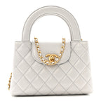 Shiny Aged Calfskin Quilted Nano Kelly Shopper Light Grey