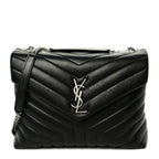 Calfskin Y Quilted Monogram Medium Loulou Chain Satchel Black