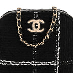 Tweed Quilted Mini Clutch With Chain Black White