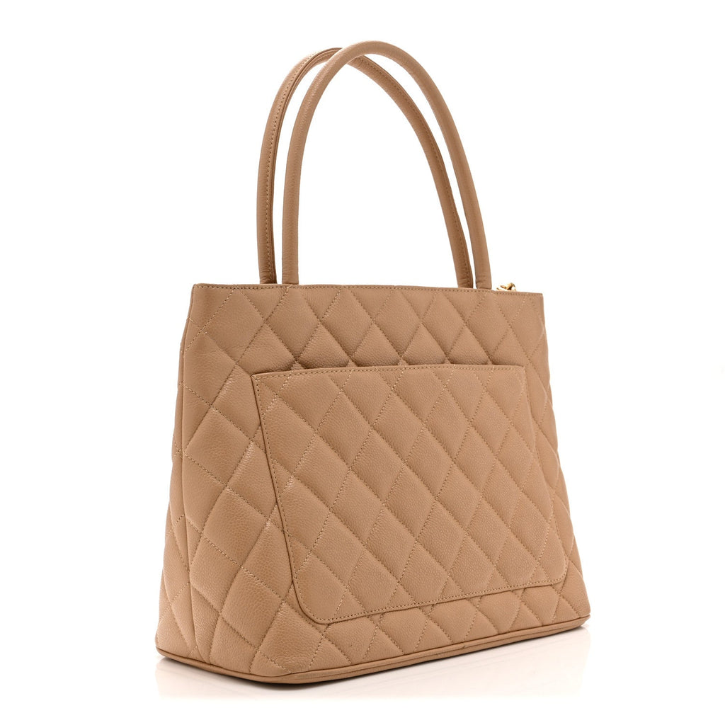 Caviar Quilted Medallion Tote Beige