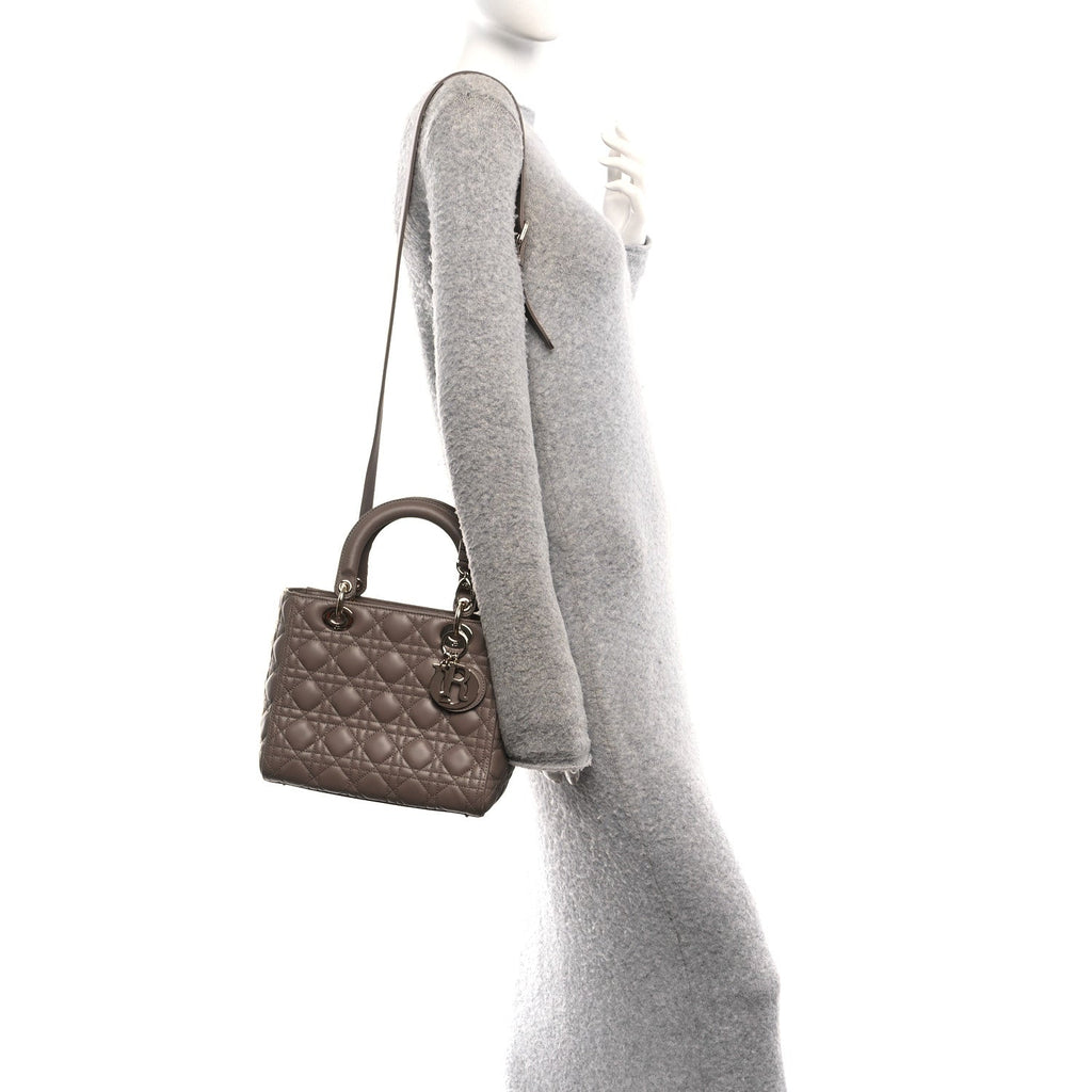 Lambskin Cannage Medium Lady Dior Warm Taupe